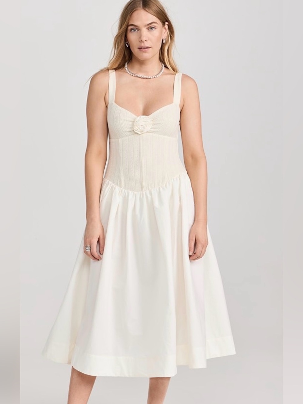 For Love & Lemons Cream Textured Sundress with Rosette